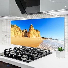 Szkło do Kuchni na Ścianę Błękit Oceanu I Złoty Piasek