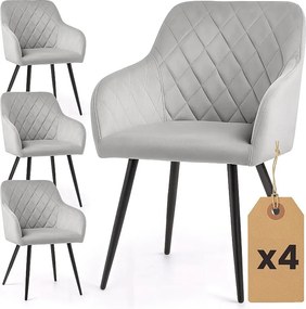 4x Welurowe krzesło tapicerowane pikowane w romby Szare VELTO Czarne nogi