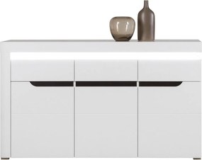 Komoda Trzydrzwiowa z Szufladą do Salonu IVORY Biała / Biały połysk 152 cm Nowoczesna