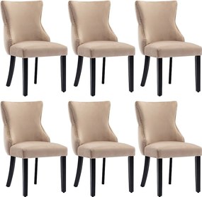 Zestaw 6 krzeseł do jadalni - 50 x 41 x 91 cm - Aksamit z guzikami + rama z litego drewna - Aksamit - beżowy