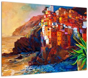 Obraz - Wieś na wybrzeżu Cinque Terre, Włoska Riviera, nowoczesny impresionism (70x50 cm)