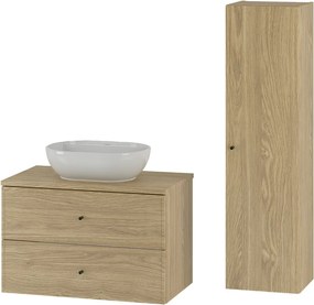 Zestaw do Łazienki 80cm Szafka z Blatem Umywalka Słupek Dąb Olejowany Marco