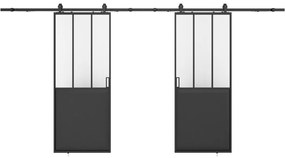 Drzwi przesuwne podwójne industrialne naścienne - Czarny i szkło hartowane - 2 x wys. 205 x szer. 73 cm - ARTISTO II