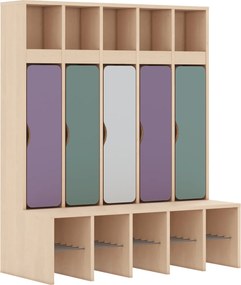 Szatnia dziecięca przedszkolna 5-osobowa z drzwiczkami dolnymi Blox Colours Mix, index SZT-5R-B-B-A