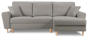Jasnoszary rozkładany/ze schowkiem narożnik z materiału bouclé (prawostronny/z szezlongiem) Kyoto – Cosmopolitan Design