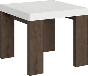 Stół rozkładany 90x90/246 cm Roxell Mix Biały jesionowy blat - Nogi z orzecha włoskiego