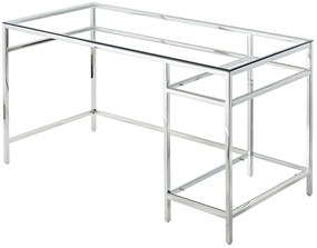 Biurko z 2 półkami - szkło hartowane i stal - kolor srebrny -TIZIO marki Pascal Morabito
