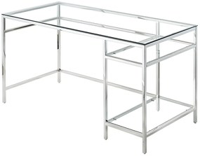 Biurko z 2 półkami - szkło hartowane i stal - kolor srebrny -TIZIO