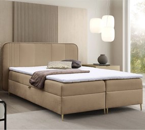 Beżowe łóżko kontynentalne z zagłówkiem 4 rozmiary M7-N36