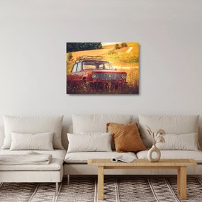 Obraz na szkle - samochód na polu (70x50 cm)