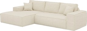 Kanapa narożna lewostronna rozkładana typu express z beżowego sztruksu - pow. spania 140 cm - Materac 14 cm z pamięcią kształtu - AMELIA