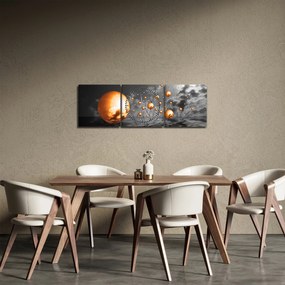 Obraz pomarańczowych abstrakcyjnych kul (z zegarem) (90x30 cm)