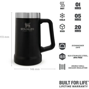 Czarny kubek termiczny 700 ml The Big Grip Beer Stein – Stanley