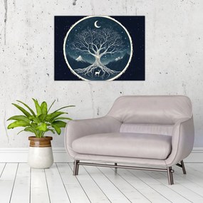 Obraz na szkle – Magiczne drzewo z jeleniem II. (70x50 cm)