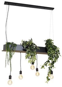 Rustykalna lampa wisząca czarna z drewnem 5-światłowa - Flair Rustykalny / Vintage Oswietlenie wewnetrzne