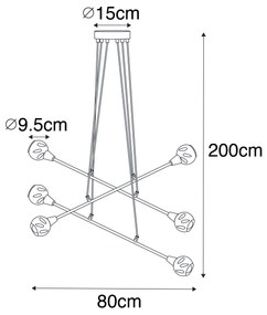 Lampa wisząca czarna z mosiądzem i przydymionym szkłem 6 lamp - Vidro Nowoczesny Oswietlenie wewnetrzne