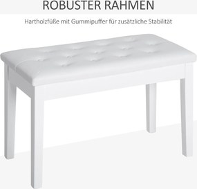 HOMCOM Taboret do Pianina Biały Wiejski Styl z Schowkiem Drewno Kauczukowe Sztuczna Skóra 76x36x50cm | Aosom PL
