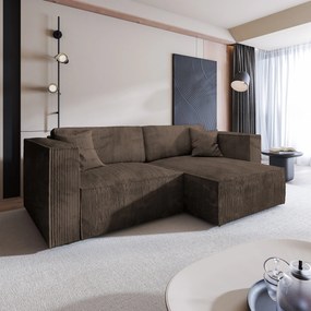 Masseno Narożnik NERIO z funkcją spania i pojemnikiem na pościel Narozniki L, Rozkładana sofa - Brązowy, POSO 06
