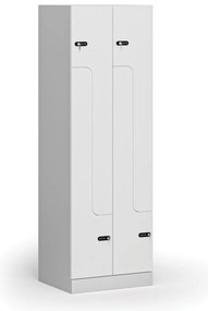 Metalowa szafka ubraniowa S1 Z, 4-drzwiowa, 1850 x 600 x 500 mm, demontaż, zamek mechaniczny z kodem, drzwi laminowane, biała