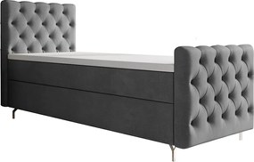 BEDANTE łóżko kontynentalne CHESTER PLUS 90x200 szary z materacem H3 i topperem łóżko z pojemnikiem, pojedyncze, hotelowe, do sypialni, ze schowkiem