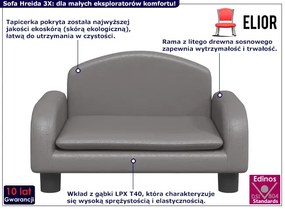 Szara kanapa dziecięca z ekoskóry - Hreida 3X