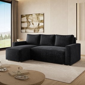 Masseno Narożnik POTARO z funkcją spania i pojemnikiem na pościel Narozniki L, Rozkładana sofa - Czarny, LUMO 80