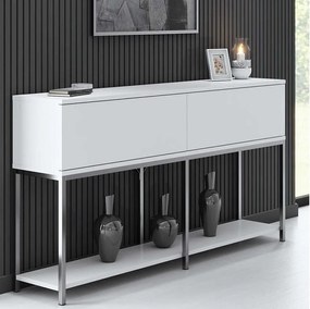 Komoda – 150 cm x 80 cm x 30 cm – Kolor biały i srebrny – Płyta wiórowa pokryta melaminą