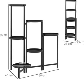 Outsunny Stojak na doniczki, stojak na rośliny z 6 regulowanymi okrągłymi poziomami, rośliny stojące na rogu, Metal, Czarny
