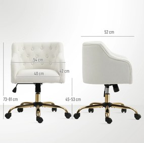 HOMCOM Wyściełane krzesło biurowe, Obrotowy fotel w wyglądzie lnu, Złote nogi, Regulowana wysokość, Kolor Beżowy