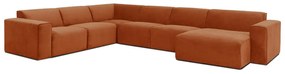 Pomarańczowa sztruksowa sofa modułowa w kształcie litery "U" Scandic Sting, prawostronna