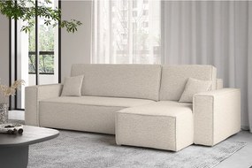 Narożnik z funkcją spania i pojemnikiem, Sofa w kształcie L, BEST L, tkanina Abriamo, Beżowy, Prawy