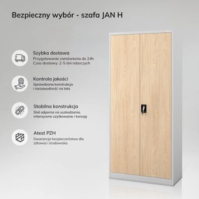 Szafa biurowa wysoka Eco Design Jan H, 90x40x195 cm, szary/dąb sonoma