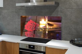 Szklany Panel Róża, Świeca i Kieliszek Wina