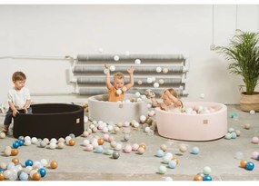 Okrągły suchy basen z piłeczkami 7cm dla dziecka, 90x30cm/200 piłek, bawełniany, jasnoszary, piłki: białe, szare, pastelowy róż - meowbaby®
