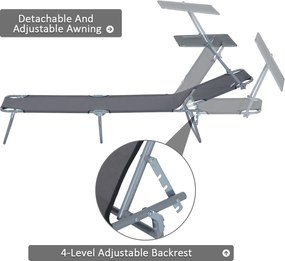 Outsunny leżak ogrodowy składany z daszkiem przeciwsłonecznym leżak plażowy szary 187x58x36 cm | Aosom PL