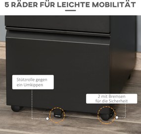 Vinsetto Rollcontainer Biurowy z 3 Szufladami Czarny 39x48x60cm Przechowywanie Dokumentów | Aosom PL