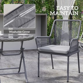 Outsunny Zestaw 2 Krzeseł Ogrodowych, Krzesła Tarasowe, Zdejmowane Poduszki, Oparcie, Podłokietniki, Stal, Rattan, Ciemnoszary