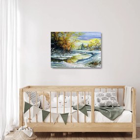 Obraz na szkle zimowej rzeki, obraz olejny (70x50 cm)