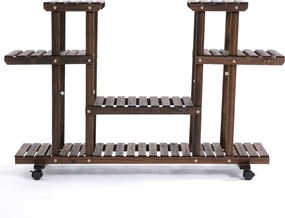 Outsunny Regał na Rośliny Drewniany Czteropoziomowy Kwietnik Karbonizowane Drewno Stojak na Kwiaty do Ogrodu | Aosom PL