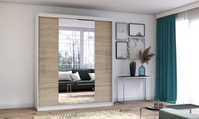 Szafa przesuwna TORINO z lustrem 203 cm biały fronty sonoma