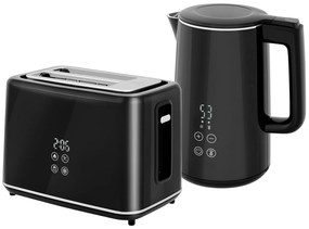 HOMCOM Zestaw kuchenny z czajnikiem i tosterem, 7 stopni zrumienienia, szybkie gotowanie, Stal nierdzewna, Plastik, Czarny