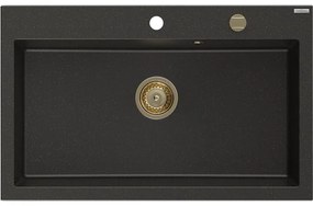 Mexen Elix zlewozmywak granitowy 1-komorowy 800 x 500 mm, czarny/złoty metalik, syfon złoty - 6527801005-75-G