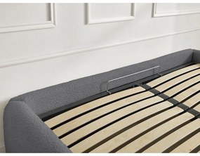 Ciemnoszare tapicerowane łóżko dwuosobowe ze schowkiem/bez zagłówka ze stelażem 180x200 cm Inera – Bobochic Paris