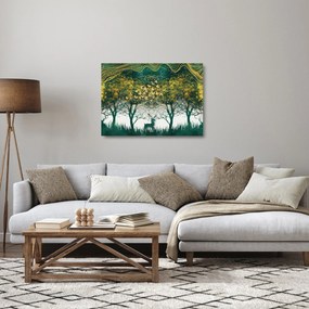 Obraz na szkle - Jelenie w zielonym lesie (70x50 cm)