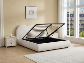 Łóżko ze skrzynią 140 x 190 cm – Tkanina teksturowana – Beżowy + Materac – OBALESA