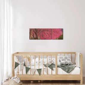 Obraz kwitnących drzew (z zegarem) (90x30 cm)