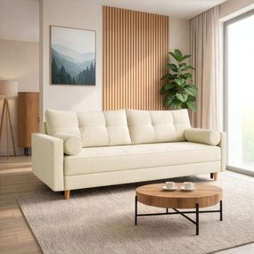 Sofa z Funkcją Spania LONAR Kremowa Boucle Nowoczesna