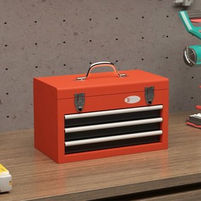 DURHAND Skrzynka narzędziowa z 3 szufladami, 1 komorą, solidne stalowe zamki, 45 x 24 x 27 cm, Czerwona