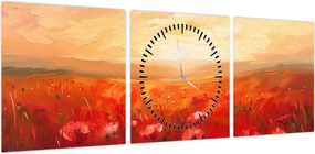 Obraz - Pole maków (z zegarem) (90x30 cm)