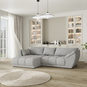 Masseno Narożnik ORENTI z funkcją spania i pojemnikiem na pościel Narozniki L, Rozkładana sofa - Jasnoszary, QUELLE 83
